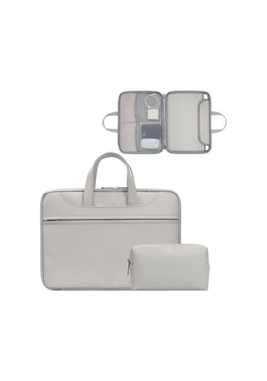 Baona Bn-q006 Pu Deri Tam Açılan Laptop Çanta 15 / 15.6 / 16 İnç Gri + Güç Çantası Siya