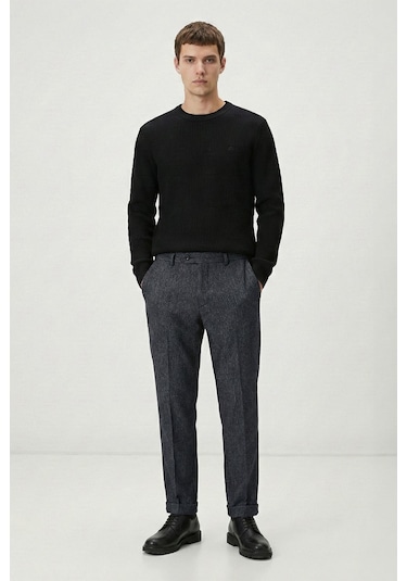 Giotelli Erkek Antrasit Dar Kesim Slim Fit Viskon Dokuma Normal Bel 6 Drop Pantolon