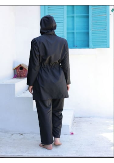 Paraşüt Kumaş Tesettür Mayo Siyah