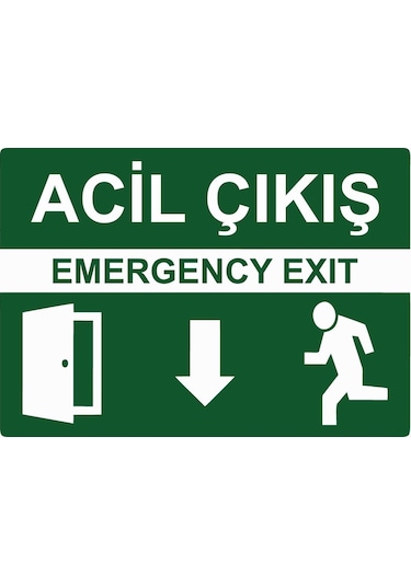 Acil Çıkış Emergency Exıt İsg Uyarı Levhası Pvc A3 30x42 Cm