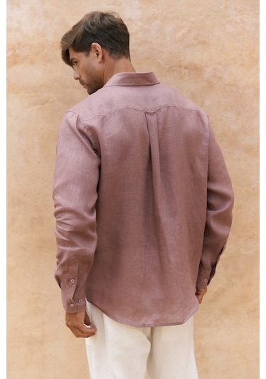 Mai Collection Mai Studios Co. Agnola Oversize Erkek Açık Bordo Keten Gömlek Açık Bordo