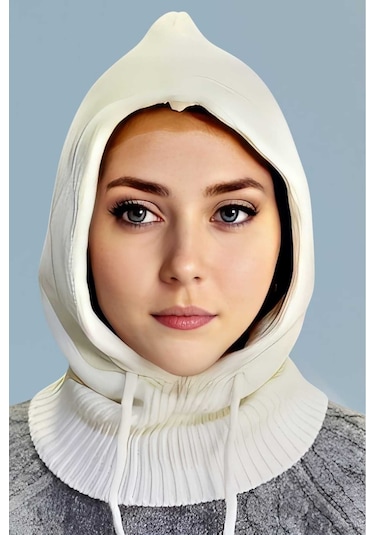 Uniquetrenders Kadın Triko Tesettür Bere Tesettür Başlık Kırık Beyaz