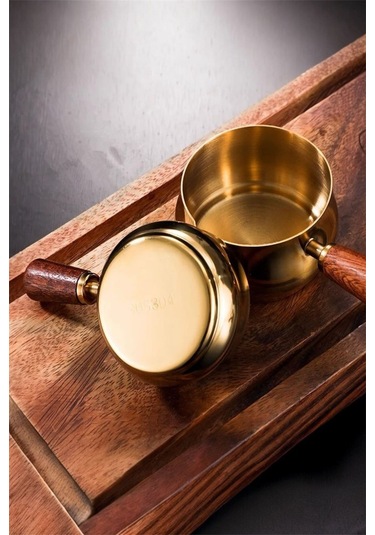 Morponi Paslanmaz Çelik Espressos Bardakları Ahşap Saplı Sos Bardakları Soslar Ve İçecekler 6 Oz/180 Ml 1 Adet Altın