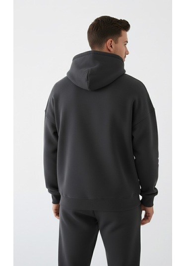 Erkek Gri Oversize Hoodie Sweatshirt Gri