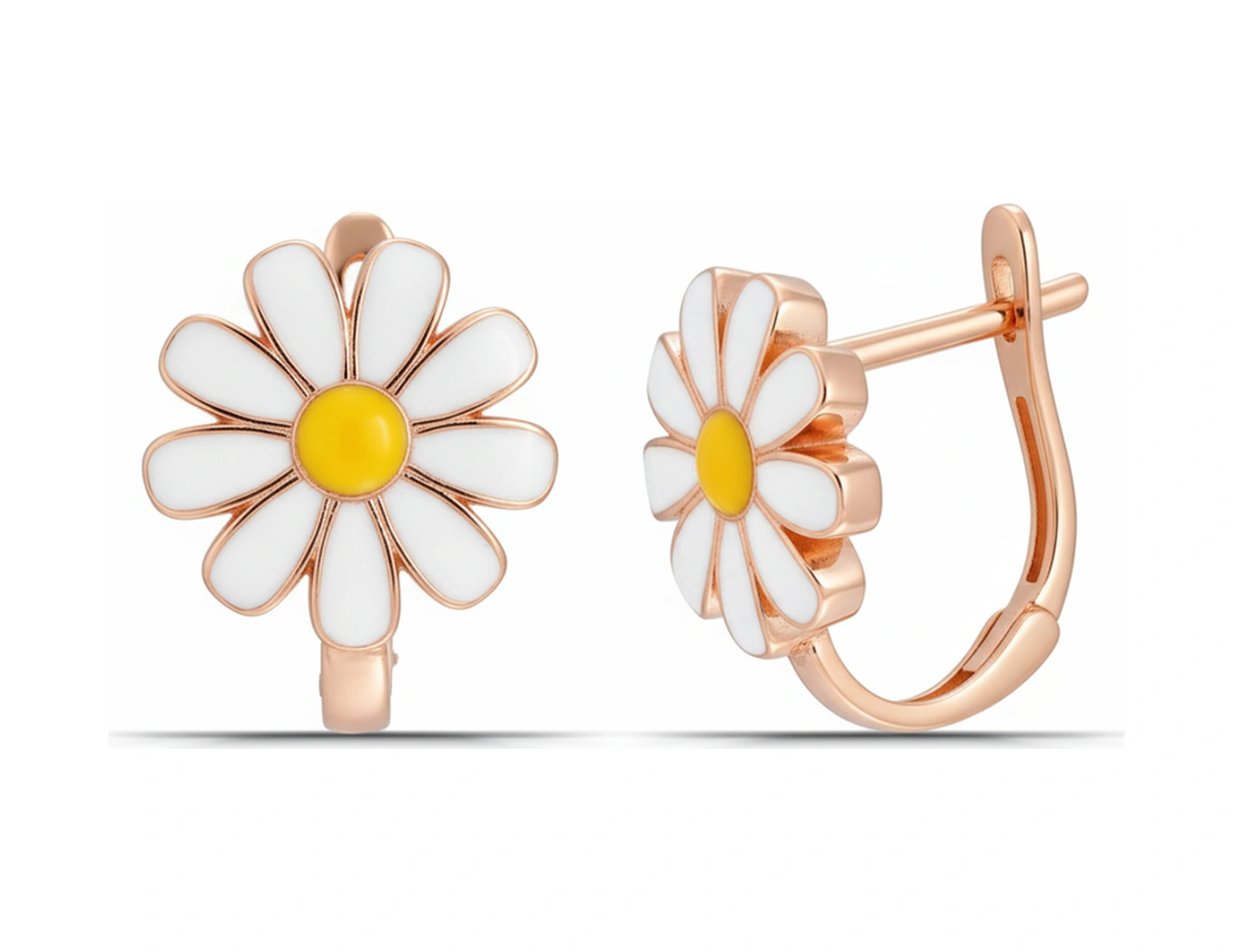 Kadın Papatya Tasarım Mineli 925 Ayar Gümüş Rose J Küpe Rose