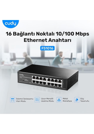 Cudy FS1016 16 Port 10/100 Mbps Metal Rackmount Masaüstü Switch