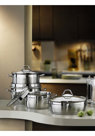 Olika Zeus 8 Parça Süzgeçli Çelik Tencere Seti Çelik