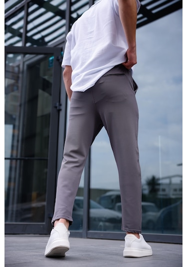 Erkek Antrasit Renk Likralı Kumaş Jogger Pantolon-1759 Antrasit
