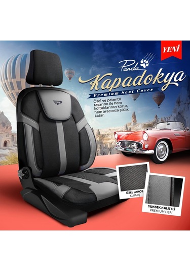 Panda Kapadokya Serisi Jakar Kumaş Oto Koltuk Kılıfı Tam Set Siyah - Füme