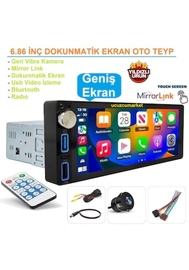 6.86 İnç Dokunmatik Geniş Ekran Oto Teyp Geri Vites Kamera+bluetooth+mirror Link