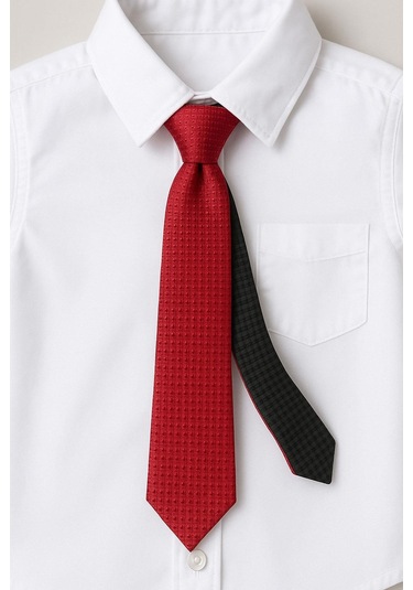 Kırmızı Çift Taraflı İnce Çocuk Kravatı Kırmızı