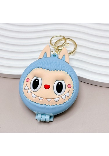 Labubu Çok İşlevli Anahtarlık Dekoratif Sevimli Kızlar İçin Taşınabilir Mini Ayna Mavi