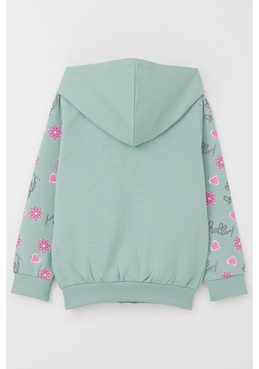 Breeze Kız Çocuk Hırka Sevimli Kız Baskılı Kolları Çiçek & Kalp Desenli 1-4 Yaş, Su Yeşili Su Yeşili