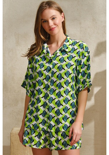 Anıl 5741 Kadın Dokuma Viskon Önden Düğmeli Yarım Kollu Gömlek Ve Yandan Cepli Şort Pijama Takım 001