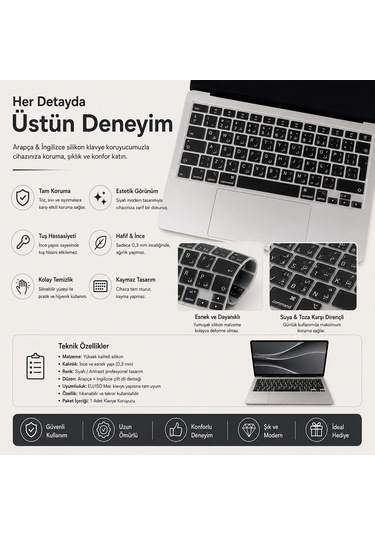 Macbook Air 15.3 İnç M2 M3 M4 M5 A2941 A3114 A3241 A3448 Uyumlu Arapça İngilizce Q Klavye Koruyucu Diğer