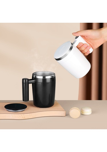 Monyee 380ml Siyah Otomatik Karıştırıcı Bardak, Manyetik Şarjlı, Kapaklı, Paslanmaz Çelik, Kahve-süt-protein İçin Siyah