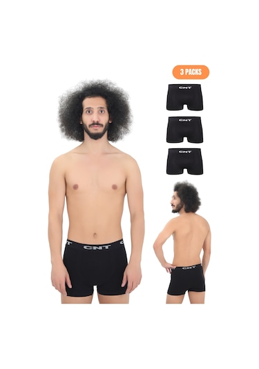 Erkek 3'lü Dikşsiz Mikro Fiber Boxer Seti Rahat Bel Lastiği Likralı Siyah