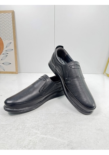 Günlük Siyah Erkek İçi Dışı Hakiki Deri Makosen Bağcıksız Kışlık Casual Ayakkabı 155 Siyah