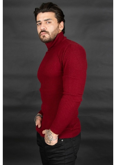 Deepsea Erkek Bordo Balıkçı Yaka Örme Kazak 2100015 Bordo