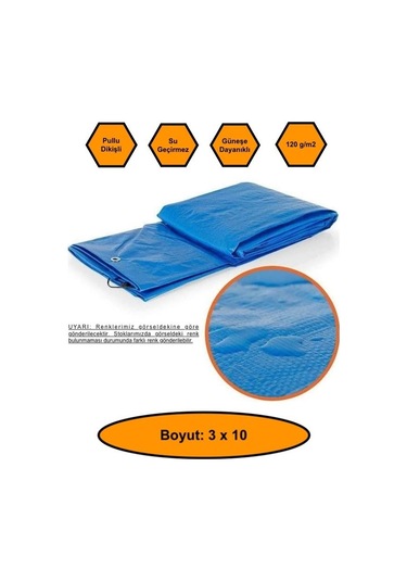 Ebatlı Çadır Branda, 120 Gr/m2 Su Geçirmez, Kamyon Saman İnşaat Gölgeleme Çadırı 3x10 Mrt10