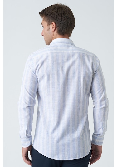 White Stone Armagh Slim Fit G2002 Pamuklu Keten Gömlek Mavi-mavi Mavi