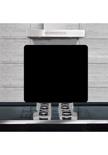 50X56 CM Düz Siyah Desenli Cam Ocak Arkası Koruyucu