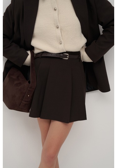 Private Edition Kemerli Mini Etek Acı Kahve Acı Kahverengi