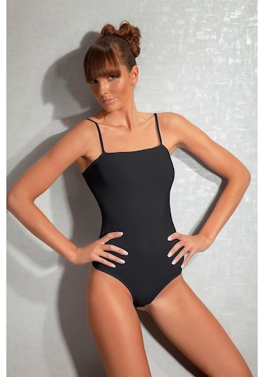 Doreanse Kadın Ince Askılı Siyah Body 12109