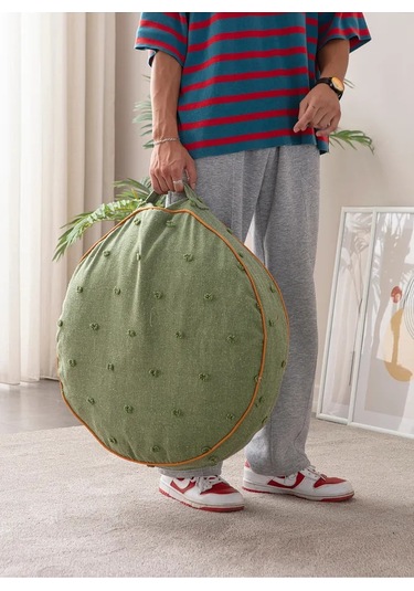 Çok Amaçlı Puantiyeli Keten Yer Bahçe Minderi Fermuarlı İç Dolgulu Yıkanabilir 60x68 Yeşil