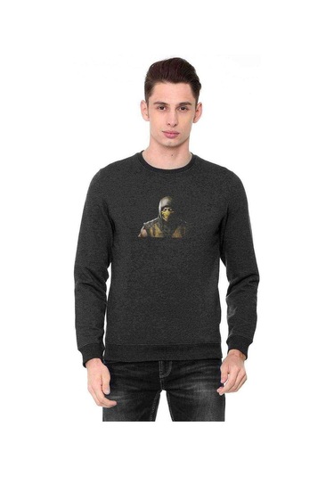 Scorpion 2 Baskılı Füme Erkek Örme Sweatshirt