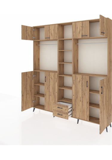 Arges Dolap 14 Raflı 2 Çekmeceli 2 Askılı 220x30x243 Çam-çam/çam Atlas Çam/atlas Çam