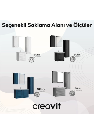 Creavit Kayra Lavabo Dolabı Kapaklı 100cm Mat Antrasit Mat Antrasit