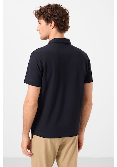 Tommy Life Lacivert Basic Logolu Standart Kalıp Triko Polo Yaka Erkek T-shirt - 87748 Lacivert
