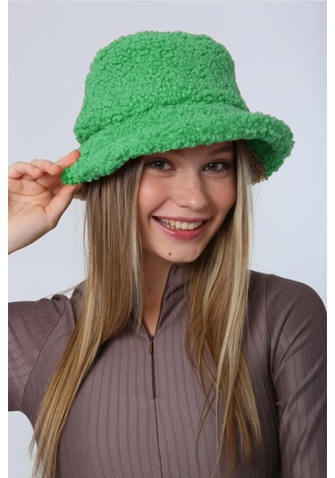 Kadın Kıvırcık Peluş Bucket Şapka Rkş-10 Benetton Koyu Yeşil
