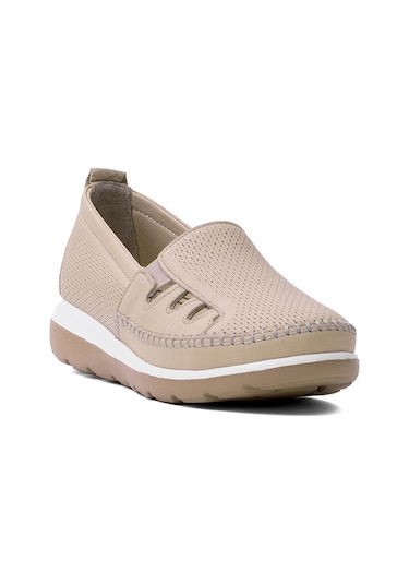 Voyager Z110 Kadın Hakiki Deri Ortopedik Casual Ayakkabı Bej Bej