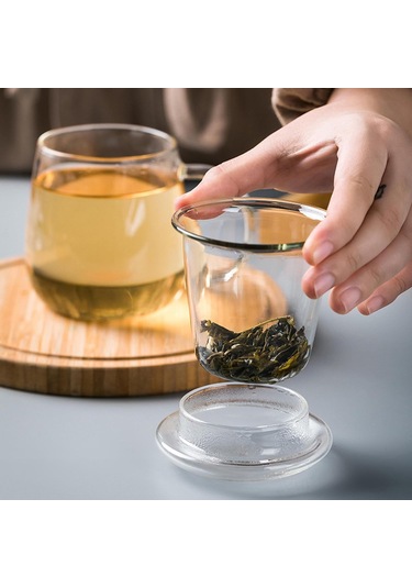 Yaozixa Borosilikat Cam Şişe, Filtreli Ve Kapaklı, 500ml, Yüksek Sıcaklığa Dayanıklı, Çay/içecek Hazırlama, Mantar Desenli, Günlük Kullanım Şeffaf