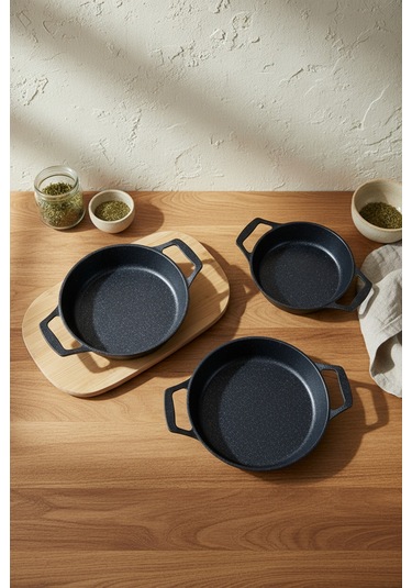 Bernardo Olimpos 3'lü Sahan Seti Siyah 18-20-22 Cm Siyah