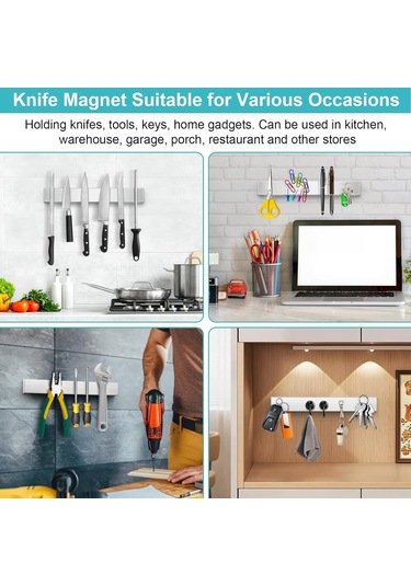 Teltree Stainless Steel 304 Manyetik Bıçak Tutucu - Modern Mutfak Bıçaklı Magnetic Bar Gümüş