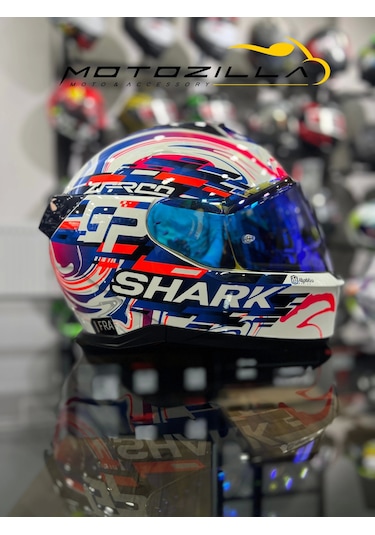 +1 Mavi Vizör + Shark Skwal İ3 Zarco Gp Ledli Kapalı Kask Beyaz - Mavi
