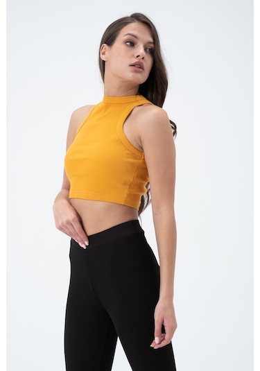 Quhox Kadın Kaşkorse Crop Atlet Sarı