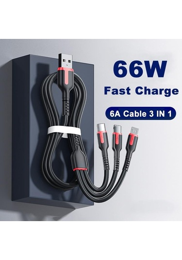 Vaorlo 1.2m 1.8m 3 In 1 Veri Kablosu Mikro/tip-c/8pin 66w Hızlı Şarj Kablosu Desteği Veri İletimi Telefon Hattı 1.8m