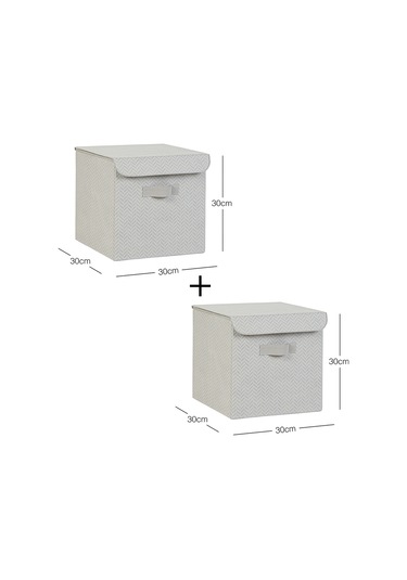 Ocean Home Textile 2'li Gri Balıksırtı Kapaklı Kutu Set 30 x 30 x 30 cm