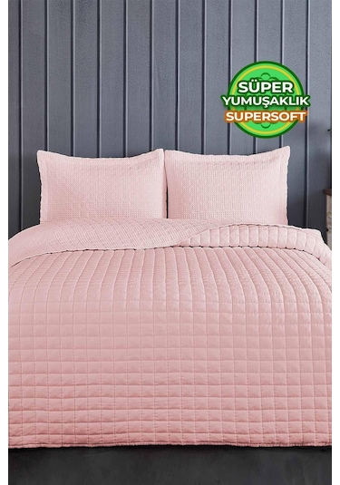 Evlen Home Joy Pamuklu Yatak Örtüsü Seti Çift Kişilik 3 Parça Elyaf Dolgulu Yumuşak Günlük Yıkanabilir Pudra