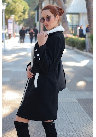 Detaylı Kaşe Kaban Siyah