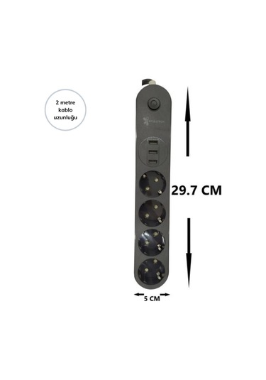 Buffer 4lü Siyah Anahtarlı 3 Usb Li Akım Korumalı Topraklı Çocuk Korumalı Grup Priz 2 Metre Diğer