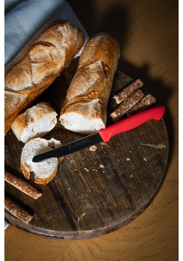 Solingen Kırmızı Sebze Bıçağı Tırtıklı, 22 Cm, Paslanmaz Alman Çeliği, Ergonomik Sap Tekli -154 Kırmızı