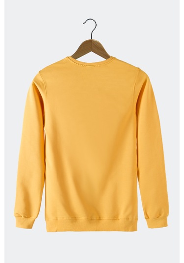Erkek Hardal Bisiklet Yaka Basic Düz Sweatshirt HARDAL