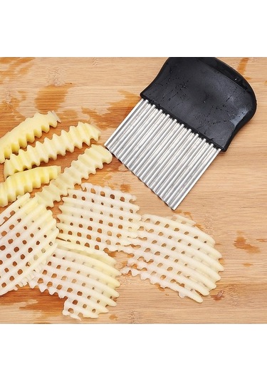 Pazly Cbtx Patates Kızartması Kesim Güçlü Paslanmaz Çelik Testere Bıçağı Tırtıklı Kesici Meyve Ve Sebze Araçları Dalga Bıçağı Mutfak Ekipmanları Aksesuarları Siyah Siyah