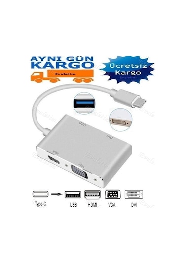 Type C To Hdmı Vga Dvı Usb 3.0 4498P Çevirici Adaptör Apple Uyumlu MacBook Hub