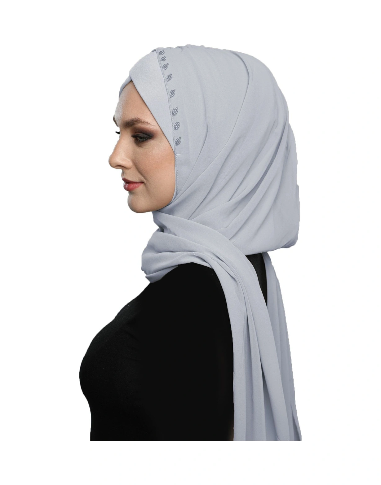 Şallı Takmatik Taşlı Açık Gri Hazır Türban Tesettür Bone Namaz Örtüsü Açık Gri